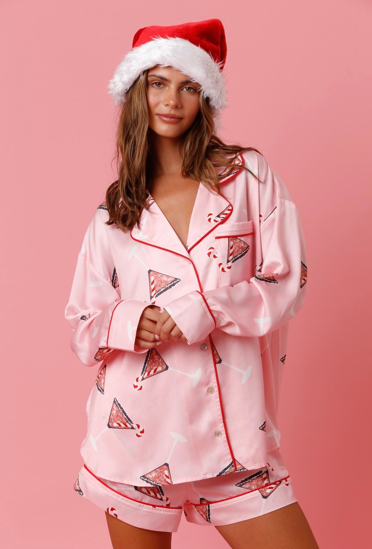 Pink Christmas Martini Pajama TOP