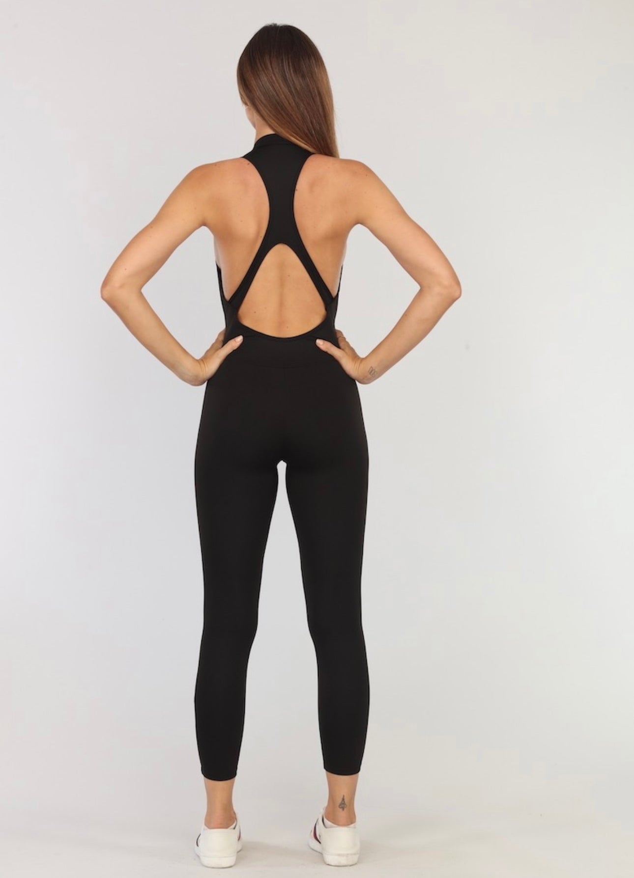 Black Front Zip Active Jumpsuit