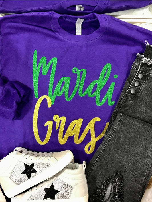 Purple Mardi Gras Script Sweatshirt