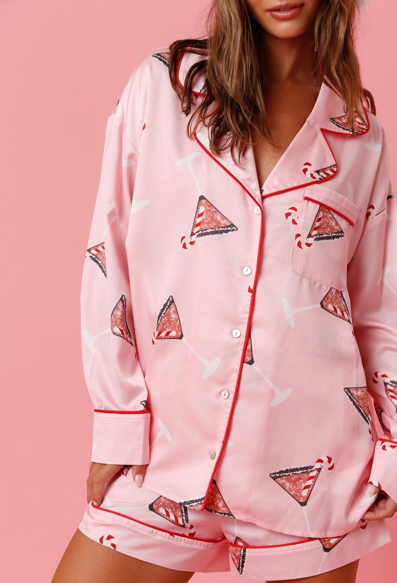 Pink Christmas Martini Pajama TOP