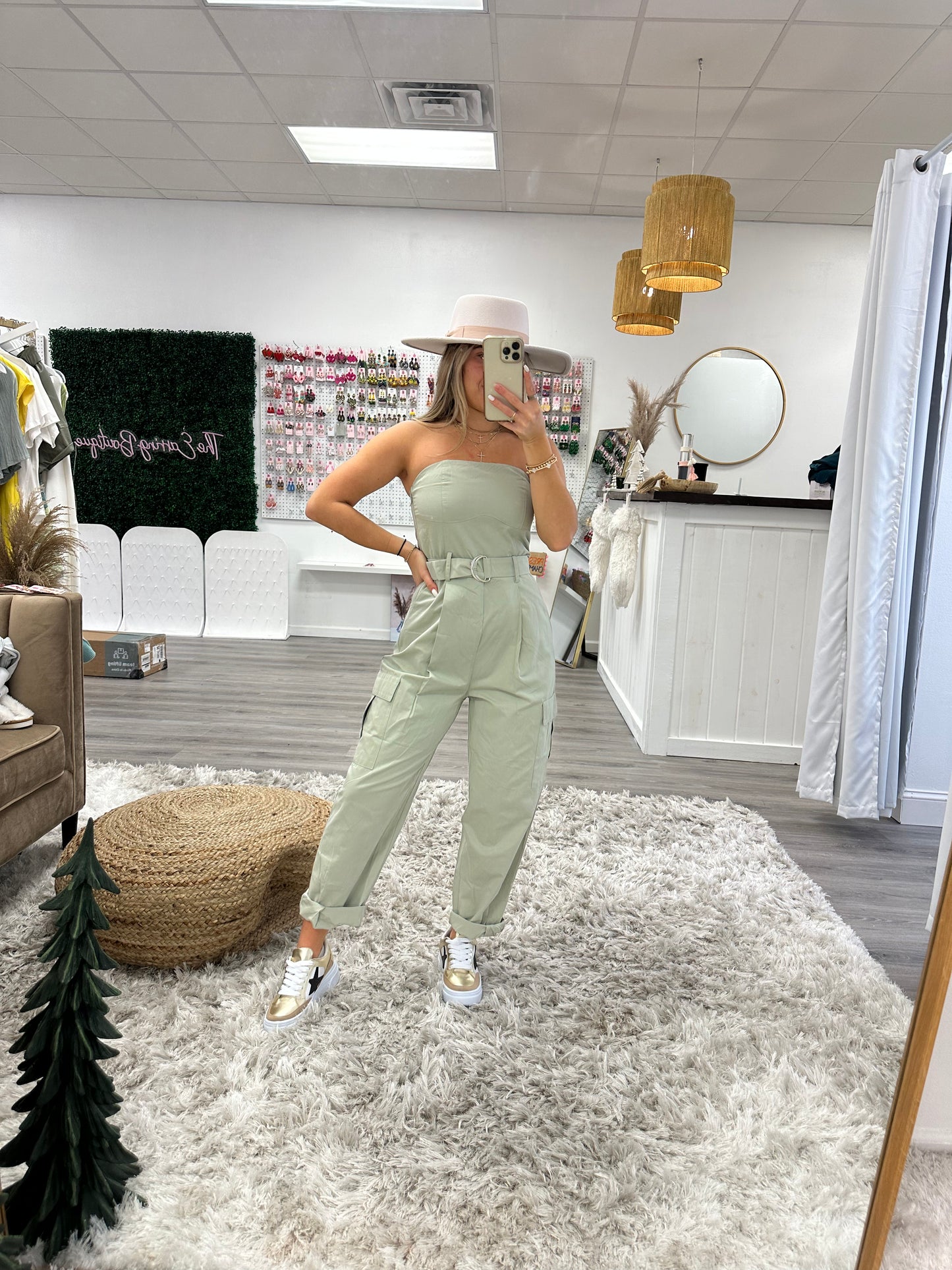 Lt.Olive Belted Cargo Jumpsuit