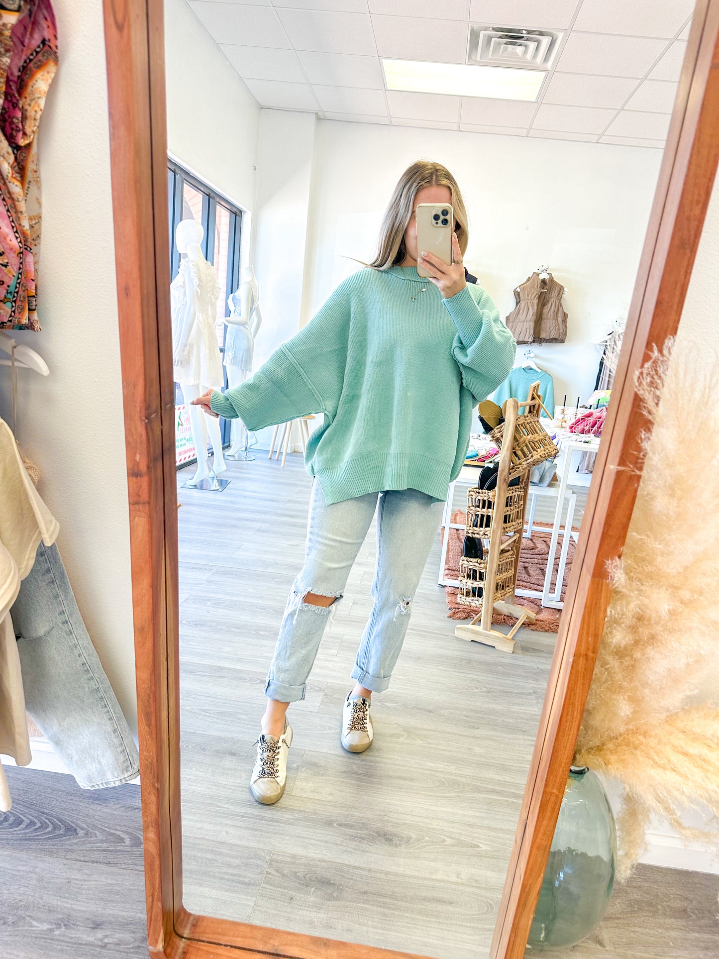 Jade Oversized Crew Neck Cozy Sweater