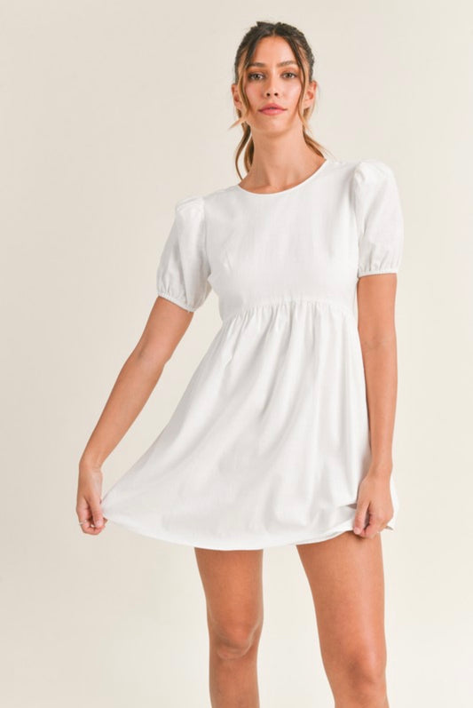 White lace up mini dress