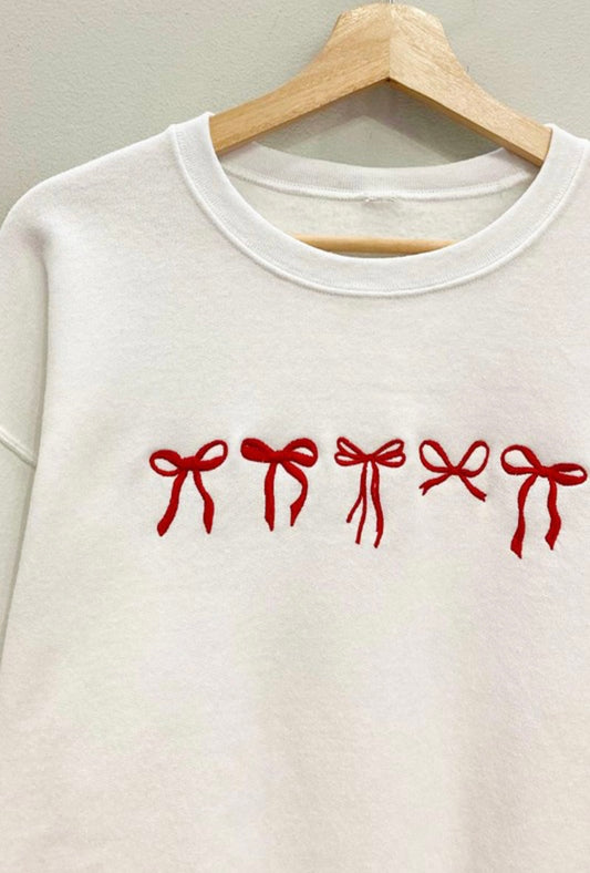 Embroidered Red Bow Sweatshirt