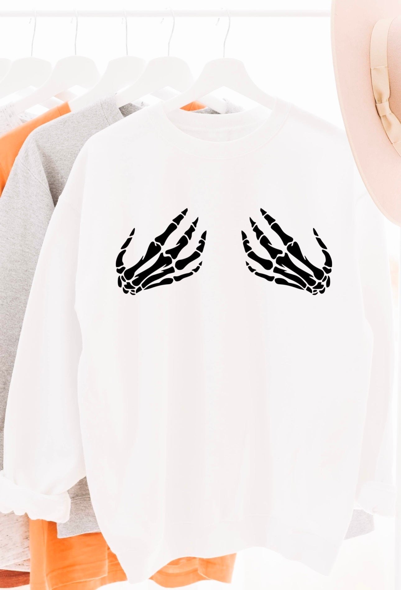 White Skeleton Hands Graphic Sweatshirt