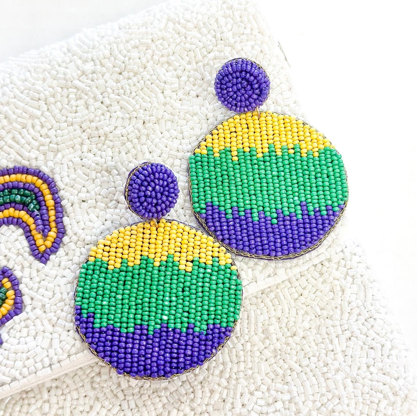 Purple, Green and Gold Circle Earrings