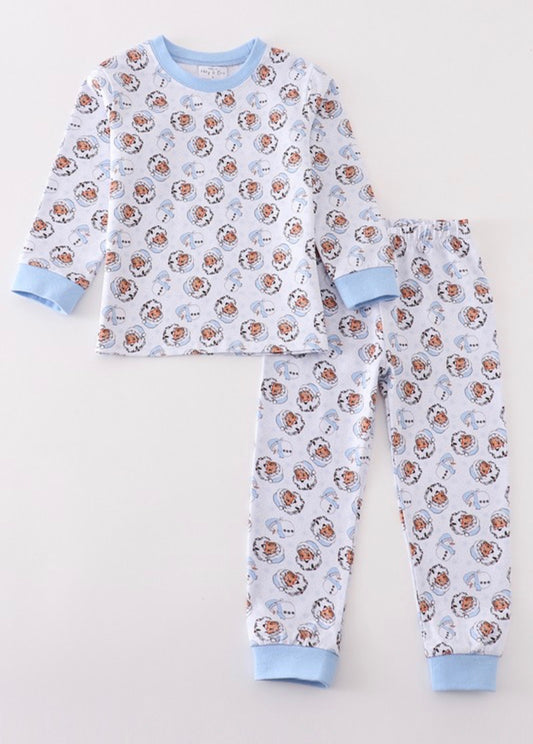 Blue Santa Print boy Pajamas