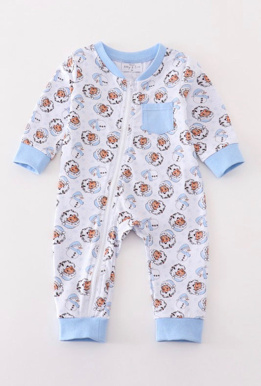 Blue Santa Print Onesie