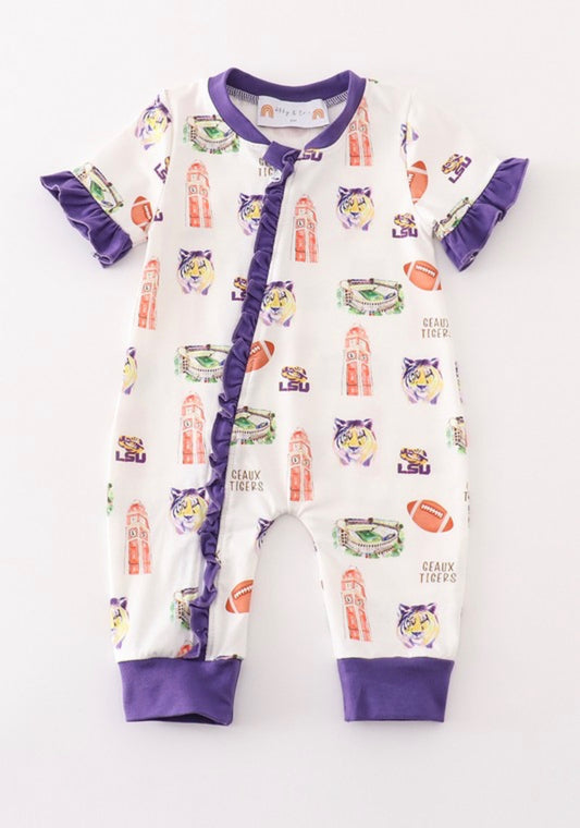 Purple geaux tiger baby girl romper