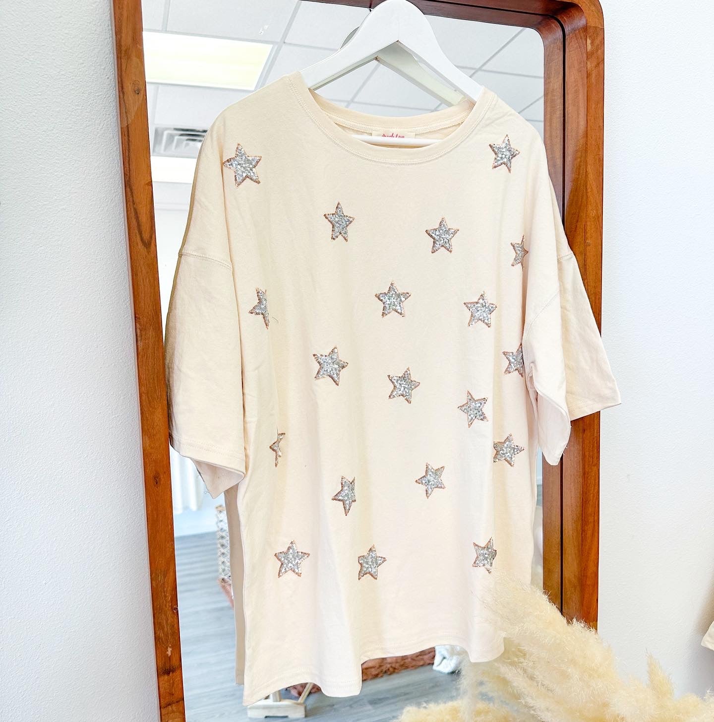 Cream Sequin Star Patched Tee