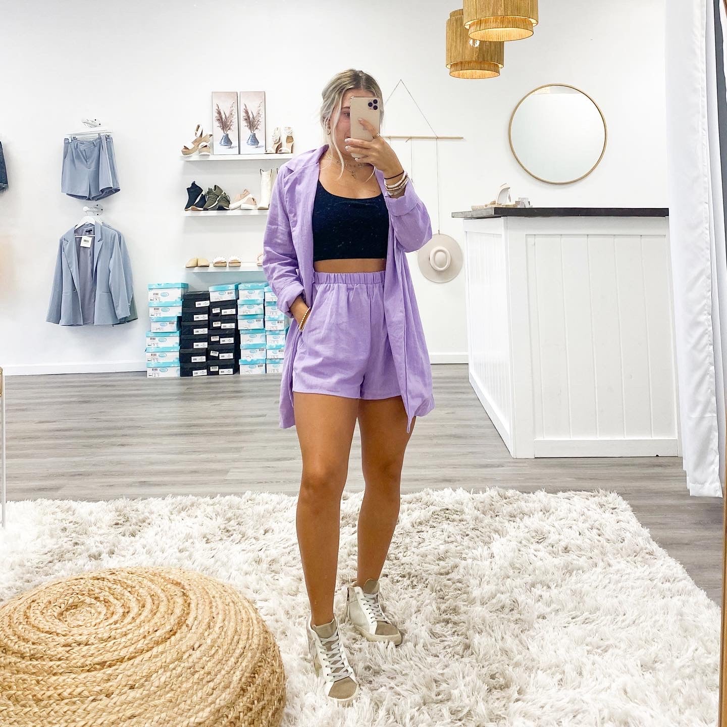 Purple Linen Jacket and Shorts Set