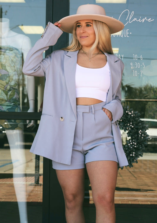 Denim Blue High Waist Blazer Shorts