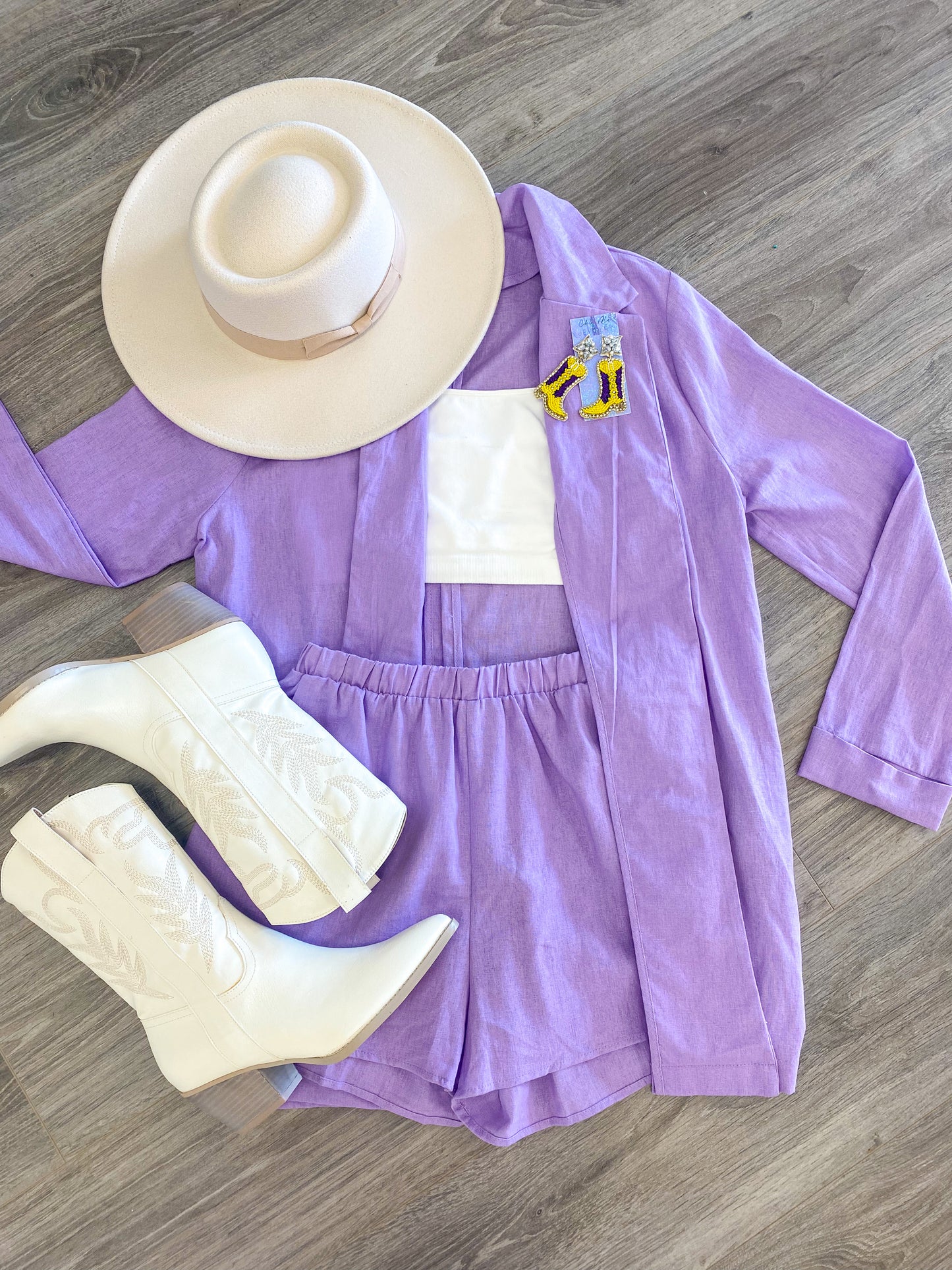 Purple Linen Jacket and Shorts Set