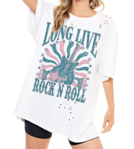 White Long Live Rock n Roll Graphic Tee